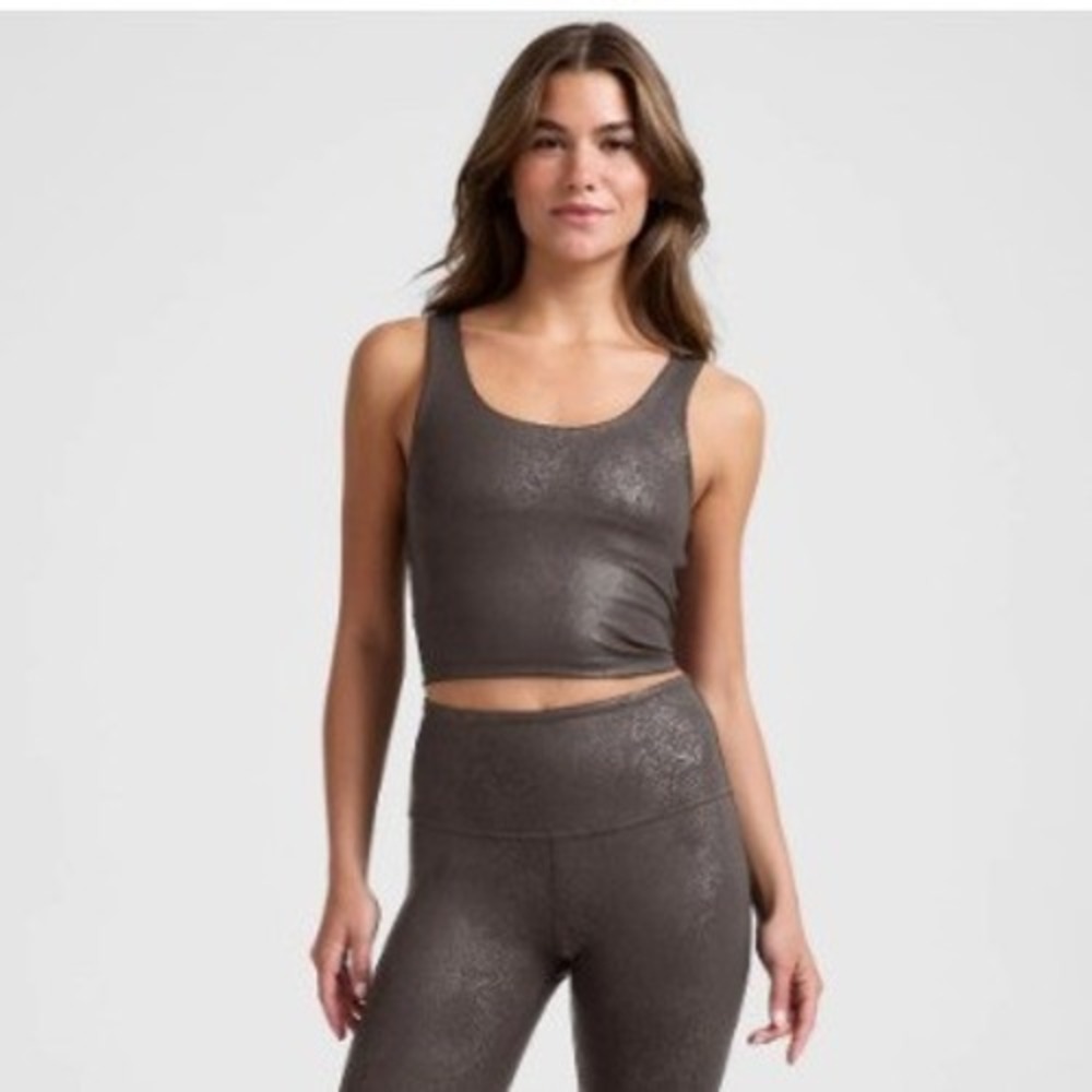 Beyond Yoga PowerShine Viper Print Cropped Tank Womens Large Brown Athleisure